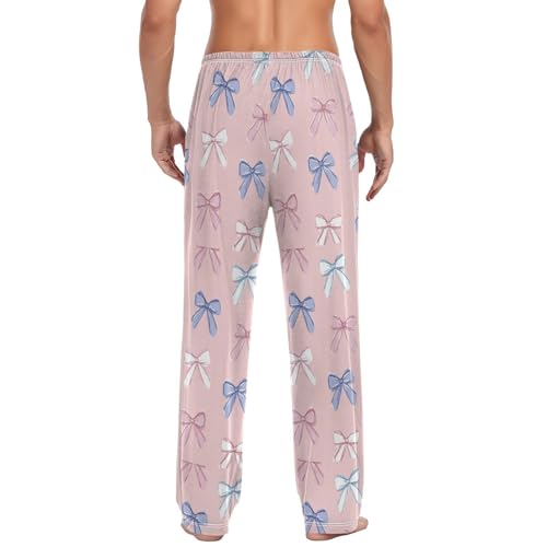 Men’s Colorful Bow Pajama Pants with Pockets, Comfortable Lounge Sleep Bottoms#7752