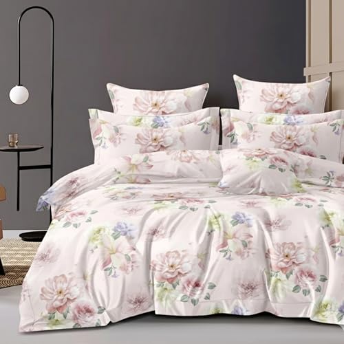 Image of Sleepy Threads Double Bed Queen Size Blended Cotton Bedsheet, 200 TC Soft, Breathable Fabric, Wrinkle Free Floral Print Bedroom Bedding Set, 1 Bedsheet with 2 Pillow Covers for Bedroom (93x106 Inch)