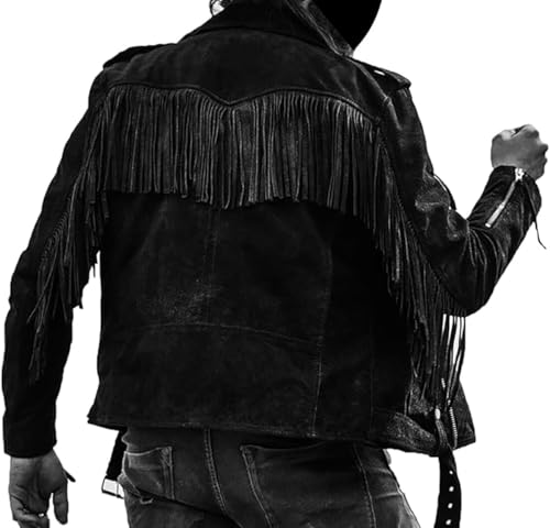 Mens Suede Leather Jacket Western Wear Cowboy Coat Fringe Jacket2