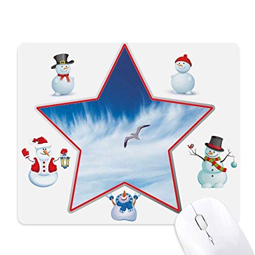 Tapis de souris oiseau bleu ciel antidérapant bonhomme de neige