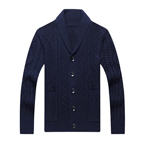 Pull tricot homme contre le froid col V en laine lourde bleu marine XL