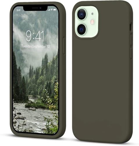 VONZEE® Microfiber Candy Case Compatible for iPhone 12 Smooth Touch Cushion Liquid Soft Silicone Gel Rubber Phone Cases Non-Slip Full Body Protective Shockproof Back Cover (Olive Green)