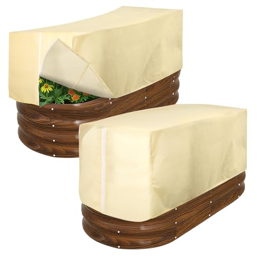 Ribbonlic 2 Pcs 102' x 51' Raised Garden Bed Cover for Winter Large Plant Covers Freeze Protection with Zipper Drawstring Frost Cloth Blanket Protection Box Bags for Garden Outdoor Plants Bush