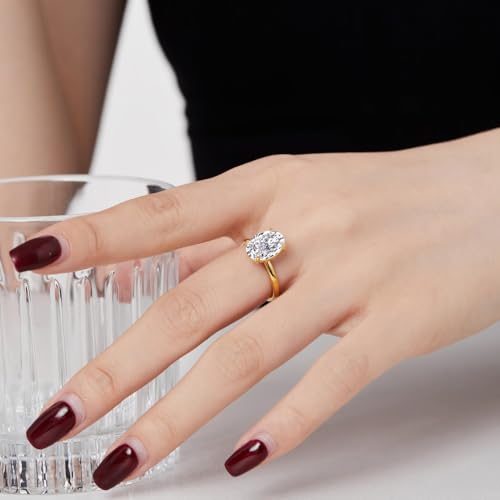 3.5CT 18K White/Gold Plated Lab Grown Diamond Oval Cut Ring, D Color VVS1 Clarity Simulated Rings for Women, Eternity Promise Ring for Wedding Engagement Anniversary3