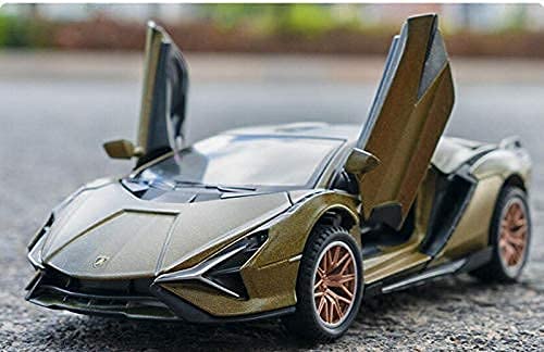 Image of 4 Wheel Drive Metal Car Pull Back With Openable Doors, Engine Cover, Tail With Front And Rear Light & Music Great Gift For Boys And Girls Above (Lamborghin),Olive