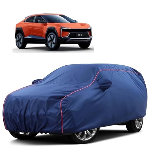 Image of Sulfar 100% Water Resistant Car Body Cover Compatible with Mirror for Mahindra BE 6 (Triple Stitched, Full Bottom Elastic, Blue Tafetta with Red Piping)