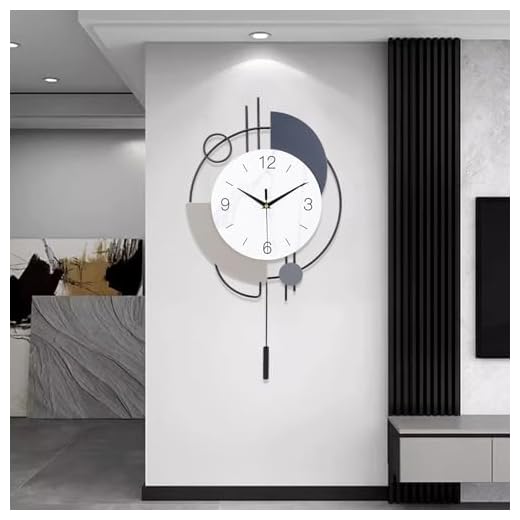 Wall Clock, Silent Non-Ticking Quality Quartz Battery Operated with Pendulum, Large Wall Clock for Living Room Kitchen Home Bathroom Bedroom Wall Decor, 13x21.65inch(Black)
