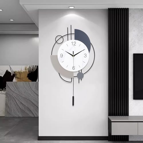 Decorative Silent Quartz Wall Clock with Pendulum, Battery Operated, Large for Living Room, Kitchen, Home, Bathroom, Bedroom - 13x21.65in