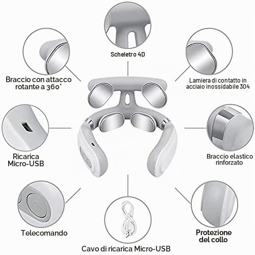 Massaggiatore cervicale per dolore al collo, massaggiatore portatile intelligente con funzione di calore, ricarica USB, massaggiatore per rilassare il collo, massaggio a casa, all'aperto, per donne e