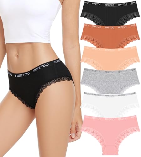 FINETOO Unterhosen Damen Baumwolle Spitze Sexy Unterwäsche Frauen Set Brazilian Slip Hipster Pantys Damen Elastischer Bund Underwear Women Brasilien Slips Mehrpack 6