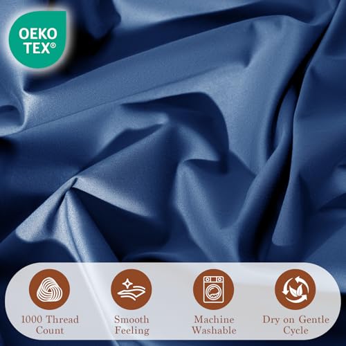 Image of 100% Egyptian Cotton Sheet Set 4 Pcs Queen Size Sheets 1000 Thread Count Breathable Soft Bedding Set Fitted Sheet with 16 inch Deep Pocket (Queen, Navy Blue)