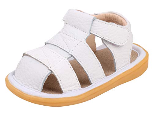 LONSOEN Toddler Boy Girl Summer Outdoor Closed-Toe Leather Sandals(Infant/Toddler),White KSD002 CN16