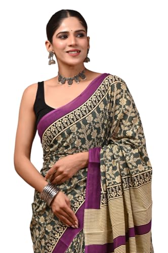 Image of Crafts Moda Cotton Saree for Women with Unstitched Blouse Piece, Lightweight mulmul sari