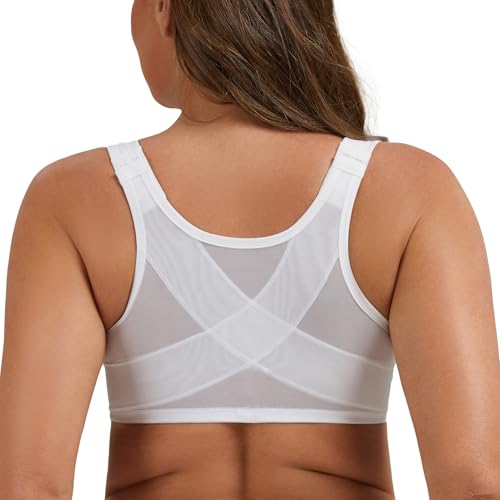 MELENECA Femme Soutien-Gorge Grande Taille Fermeture Devant Dentelles Posture Non Rembourré Blanc 115B