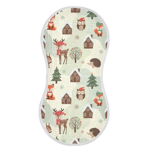 J JOYSAY Deer Owl Fox Beige Baby Burp Cloths for Boys Girls Large 22''x11'' Cotton 4 Layer Burp Rags for Boy Drool one sizex1
