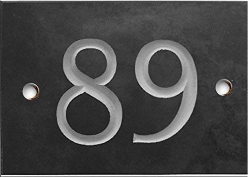 Engraved Slate House Number – Deep V-Cut, Natural Stone, Black Slate, Premium House Sign, Hand Engraved - Number 89