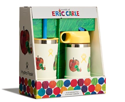 Image of Hydro Flask Kids Water Bottle and Tumbler Bundle Set for School - Stainless Steel and Insulated with Straw Cap - 12 Oz World of Eric Carle Fruit