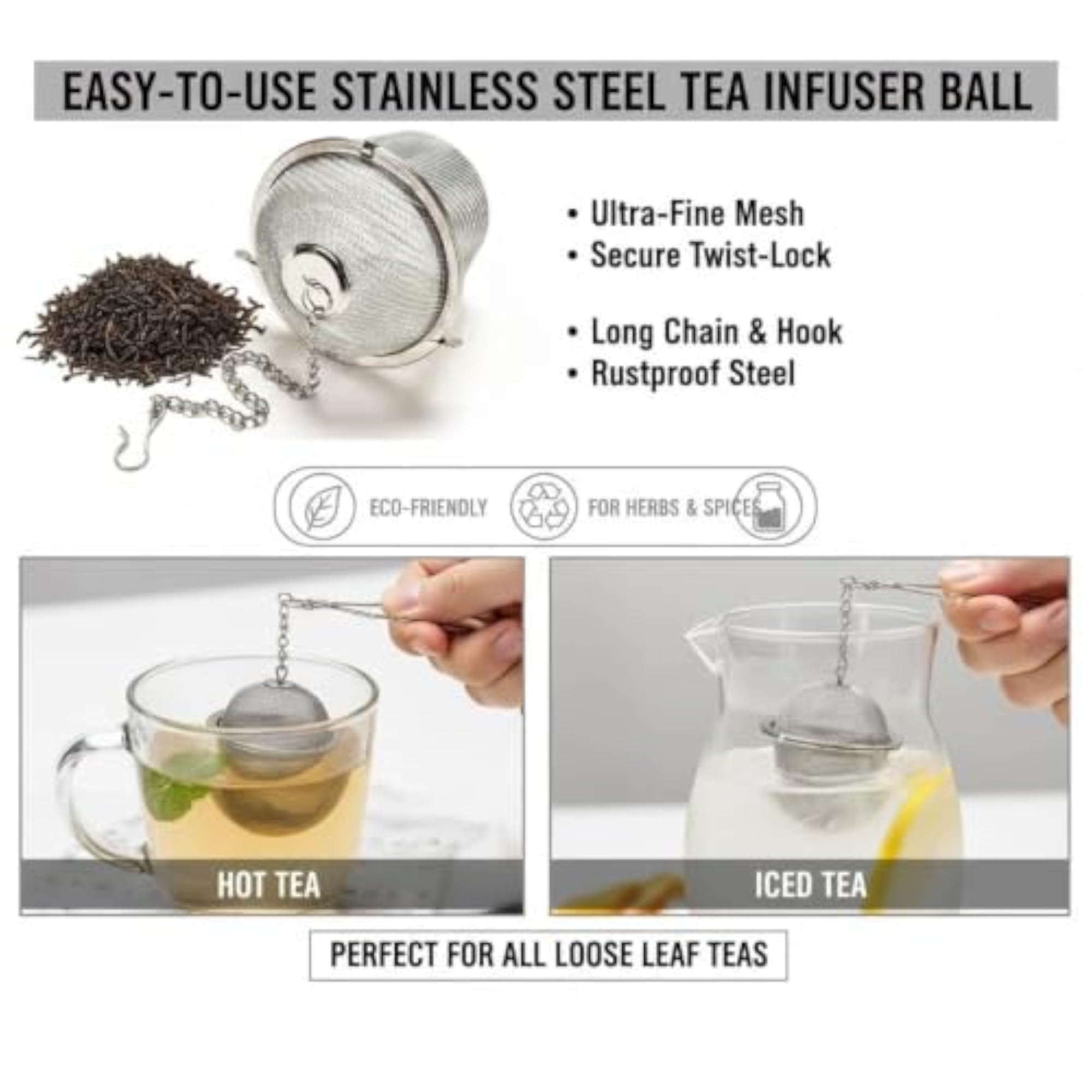 Stainless Steel Tea Infuser Ball, Fine Mesh Strainer