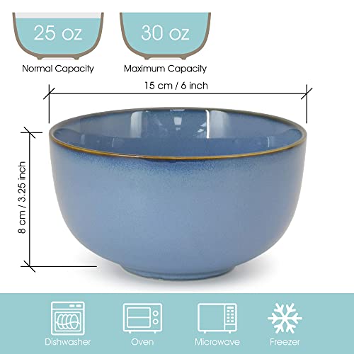 Earnest Living Set di piatti e ciotole, 850 ml, ciotola per mescolare, ciotola per ramen, 6 pollici, piatti da portata in ceramica, set da 4 pezzi, per insalata di pasta, cereali - immagine 6