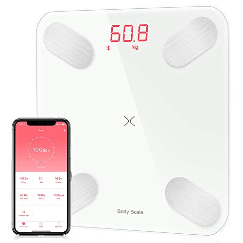Body Fat Scales, BMOSTE Bathroom Scales Weighing Scale with Smart BMI Scale Bathroom, Body Composition Monitors with Smartphone App Data Tracking