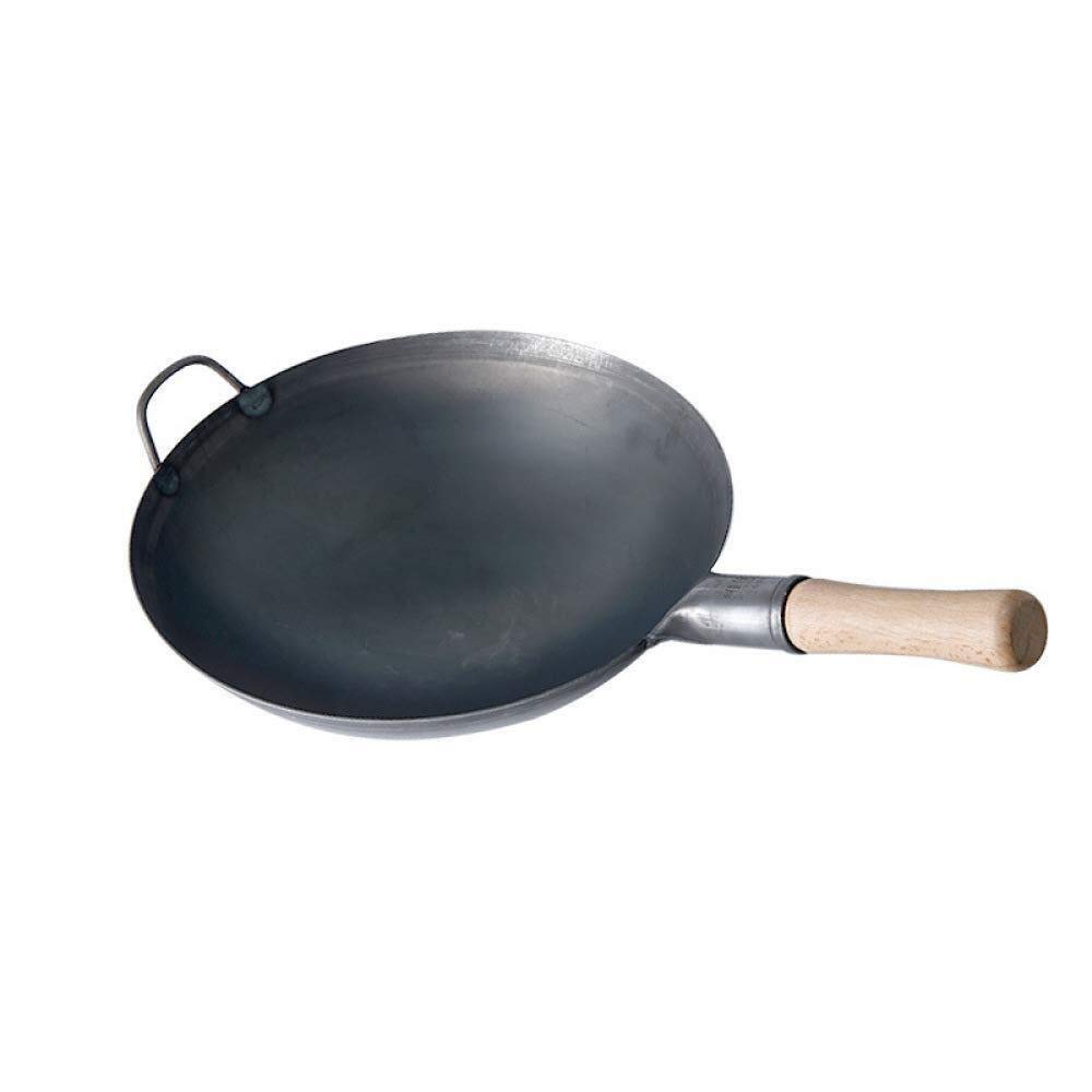 Wok manuel en fer forgé vintage chaudron pour la maison et le restaurant, 40 cm, design non revêtu
