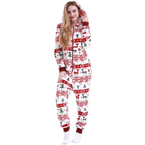MAGICMK Women's & Men's Christmas Pajamas Hoodie Fleece Onesie Suit Full Zipper Jumpsuits with Pockets4