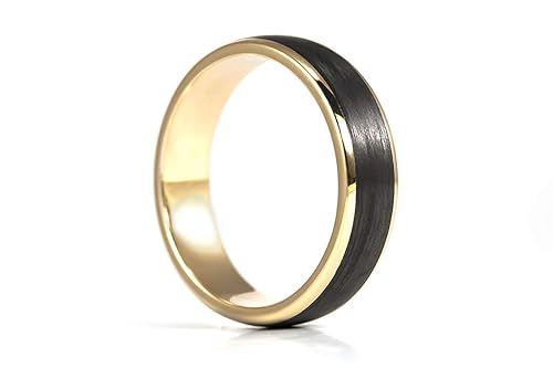 Miniatura 2 de 18ct yellow gold ring with carbon fiber. Unique engagement band. (04710_6N)