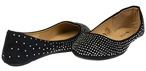Chatties Ladies Microsuede Ballet Flats with Rhinestones Size 5/6 - Black