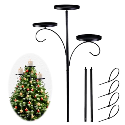 Black Triple Tree Topper Candelabra - Christmas Tree Shelf 3 Tier Candle Holder Shelf Unique Candelabra Trees Topper for Christmas Holiday Indoor & Outdoor Decor (35.4 inch)