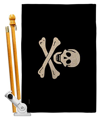 Americana Home & Garden Edward England Burlap House Flag Set Coastal Pirate Ship Skull Treasure Map Carribean Jolly Blackbeard Jack Decoration Banner Small Garden Yard Gift Double-Sided, Made in USA