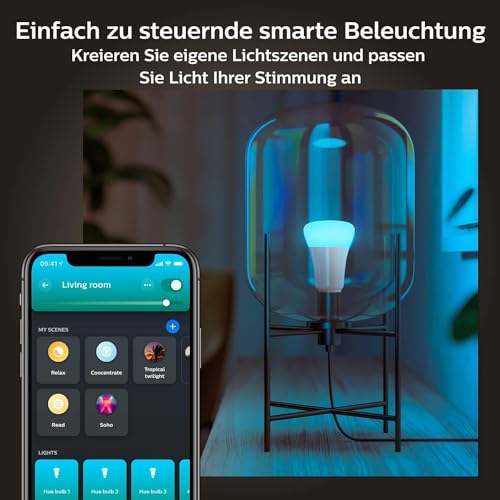 Philips Hue White & Color Ambiance E27 LED Lampen 4-er Pack (806 lm), dimmbare LED Leuchtmittel für das Hue Lichtsystem mit 16 Mio. Farben, smarte Lichtsteuerung über Sprache und App
