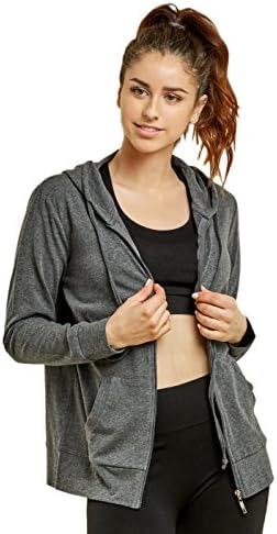Sofra Women's Thin Cotton Zip Up Hoodie Jacket (XL, Charcoal)