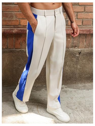 OYOANGLE Men's Color Block Pleated Front Work Pants Business Casual Long Slacks Zipper Dress Pants3