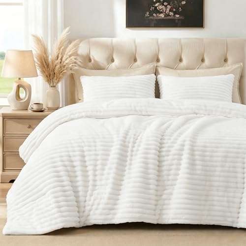 Quataly Marshmallow Queen Fleece Comforter Set White Faux Fur Fluffy
