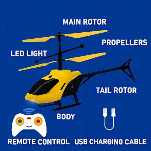 Image of RC Helicopter with Hand Gravity Sensor for Kids Flying Remote Control Toy, Chargeable LED Light & Smart Safety Sensor, Indoor Outdoor Play, for Boys & Girls - Pack of 1 ((Yellow)