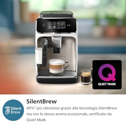 Macchina da caffè espresso automatica Philips Serie 2300-4 bevande, Display touch screen a colori, Sistema LatteGo, SilentBrew, Macinacaffè in ceramica, Filtro AquaClean. Bianco cromo (EP2333/40) - 5