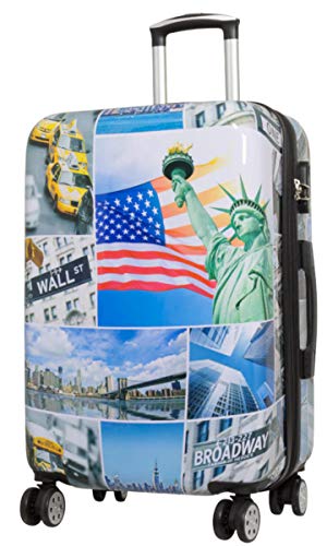 Warenhandel König Hartschalen Koffer Trolley mit hochwertigem Motiv Print New York Liberty mit Dehnfalte, Größe L