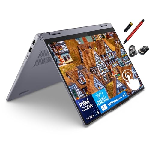 Lenovo IdeaPad 5i 2-in-1 Laptop, 14' WUXGA Touchscreen, Intel 12-core Ultra 5 225U AI up to 4.8GHz, 8GB LPDDR5 RAM, 512GB SSD, Backlit Keyboard, Luna Grey, Windows 11, EAT 16GB USB Pen Accessories