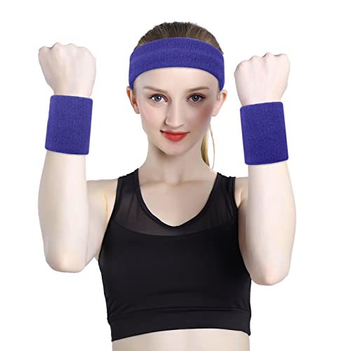 Image of ONUPGO Sweatband Set Sports Headband Wristband Set Sweatbands Terry Cloth Wristband Wrist Sweatband Headbands Moisture Wicking Sweat Absorbing Head Band