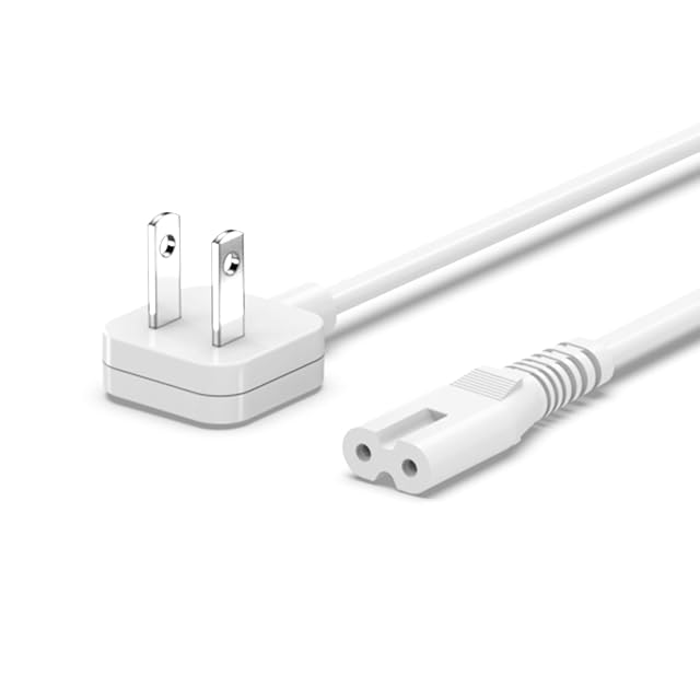 5ft Flat Extension Power Cord Replacement 10A Figure 8 AC Cable Slim Plug 2 Prong for Anker Ugreen