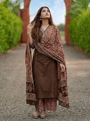Image of ANNI Designer Women's Rayon Viscose Straight Kurta Set with Palazzo and Dupatta | Stylish Long Kurti Dress for Festive, Party, and Ethnic Wear