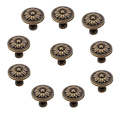 bnafes Pull Handle Metal Flower Shape Cabinet Drawer Door Knob Bronze Tone (Pack of 10)