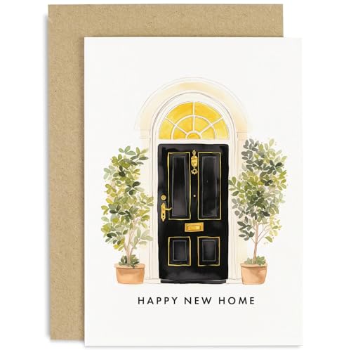 Old English Co. Stilvolle Karte für Sie oder Ihn – Schwarze Haustür Olivenbaum Einweihungskarte für Paare – Congratulations On New House Karte für Männer und Frauen | Innen blanko mit Umschlag