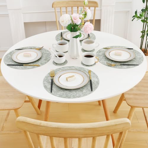 Homaxy Round Faux Leather Placemats and Coasters, Washable Dual-Side Table Mats, Wipeable Heat-Resistant Dining Place Mats for Outdoor and Indoor, Set of 8, Diameter 13 and 3.93 inch, Grass Green by Homaxy - Used condition - Image 8