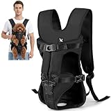 ALLSOPETS Mochila para Perros Frontal Ajustable, Mochila Transportadora para Perros Pequeños y Medianos, Portátil para Ciclismo, Senderismo y Viajes (Negro Carbón, M)