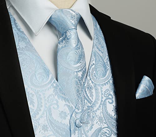 Image of HISDERN Vest and Tie Sets for Men Vests Paisley Floral Jacquard Necktie Pocket Square 3PCS Waistcoat for Suit or Tuxedo