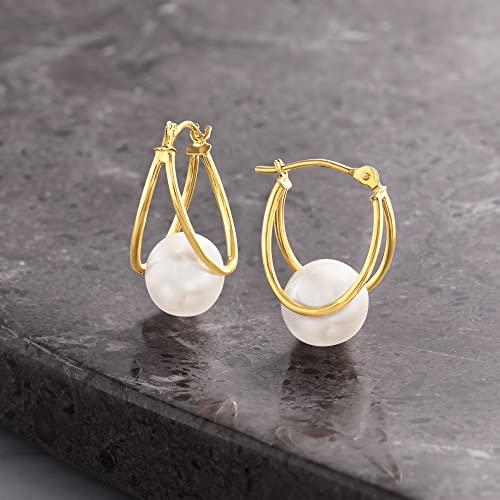 Ross-Simons 8-9Mm Cultured Pearl Double-Hoop Earrings In 14Kt Yellow Gold. 3/4 #TOP4