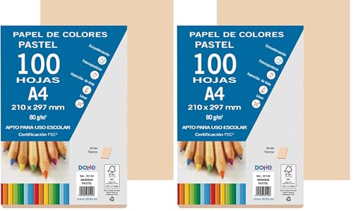 Dohe - Folios Naranja Pastel (100 uds.) - Papeles A4 (21x29,7 cm), Grosor 80 gr/m², Hojas para Imprimir, Dibujo, Manualidades, Decoración, Encuadernación (Paquete de 2)