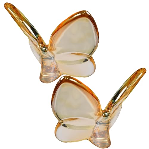 Rotroyce Butterfly Crystal Figurines Glass Butterfly Ornament for Wedding Christmas Party Decor Crystal Animal Collectible for Butterfly Enthusiasts and Collectors (Champagne 2pcs)