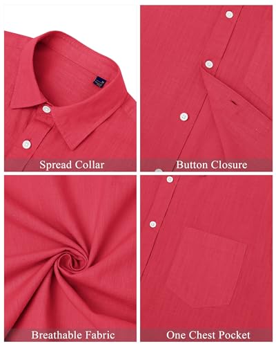Image of J.VER Mens Linen Shirt Short Sleeve Button Down Casual Summer Shirts | Cotton Linen, Untucked, Big Tall, from Beach Camp Vacation, Cruise Fishing, Work Office, to Wedding Party Family, with Pocket